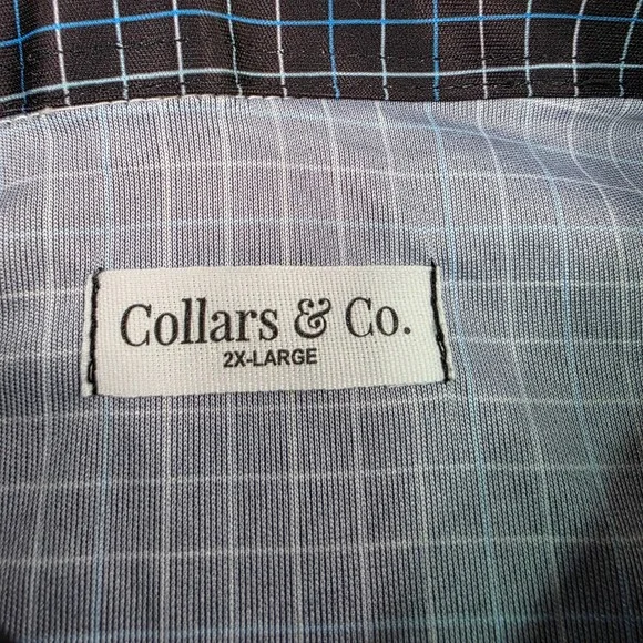 Collars & Co. Men's 2XL Dress Collar Polo Shirt Black Blue‎ Plaid Check NWT